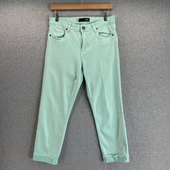 Kut From The Kloth Amy Crop‎ Straight Leg Mint Seafoam Pants Rolled Cuff Size 10 - Picture 1 of 16